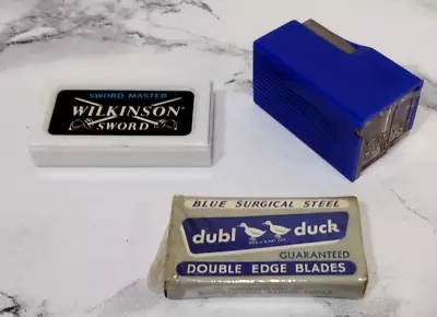 Vintage Dubl Duck Blue Surgical Steel Razor Blades Wilkinson Sword & Dispenser • $21.25