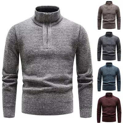 Mens Knitted Winter Sweaters Warm Fleece Jacket Half Zip Up Jumper Pullover US • $32.47