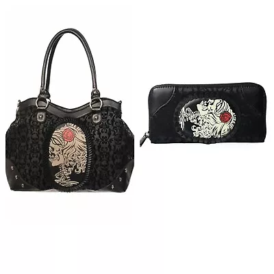 £46.99 • Buy Gothic Victorian Flocked Cameo Skeleton Shoulder Bag & Wallet Gift Set Punk Emo