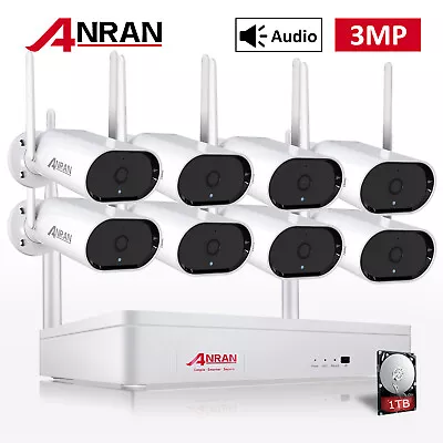 ANRAN Wifi Security Camera System 3MP 2K 8CH NVR Kit Outdoor WIFI Audio 1TB HDD • $359.99