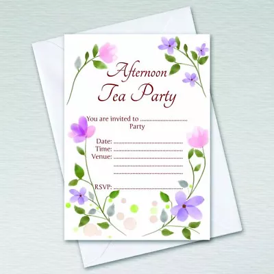 Afternoon Tea Party Invitations Garden Party Invites Pack Watercolour Birthday • £2.75