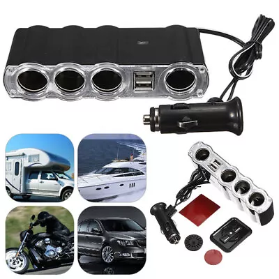 £6.39 • Buy 4 Way 12V Car Cigar Cigarette USB Lighter Socket Extension Cable Lead Splitters
