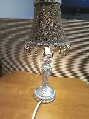 Vintage Small Silver Meatal Table Lamp Shade Golden Shade Decor • $22