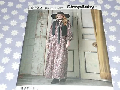 Simplicity 8165 Misses Lng Sleeve Maxi Dresslined Vest & Tie Pattern-uncut-4-12 • $7.99