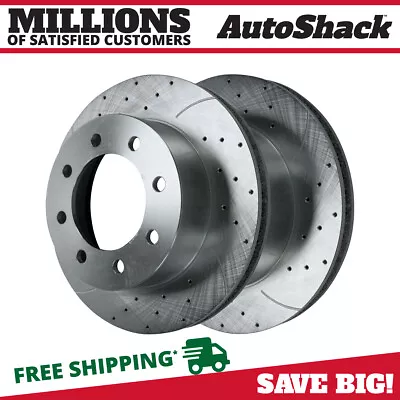 Rear Drilled Slotted Brake Rotors Silver Pair 2 For Ford E-350 Super Duty E-250 • $76.85