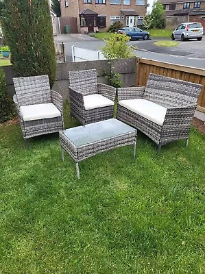 Garden Rattan Furniture 4 Piece Set Table Chairs Sofa Wicker Outdoor Patio Set • £144.99