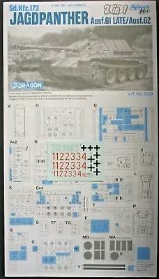 Dragon 1/35th Scale Jagdpanther Late Ausf G1/G2 - Decals From Kit No. 6924 • $9.99