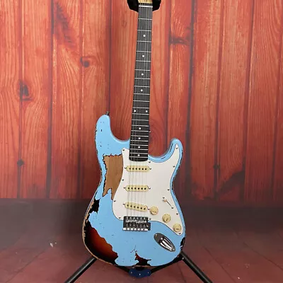 ST Electric Guitar Vintage Relic 6 Strings Blue Alder Solid Body Maple Neck • $261.25