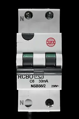 WYLEX 6 AMP CURVE C 10kA 30mA DOUBLE POLE RCBO TYPE AC NSBS6/2 • £19.99