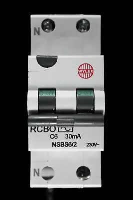 WYLEX 6 AMP CURVE C 10kA 30mA DOUBLE POLE RCBO TYPE AC NSBS6/2 • £19.99
