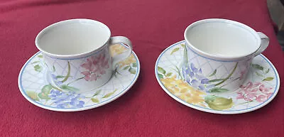 2 Mikasa Intaglio Garden Bouquet Tea / Coffee Cups And Saucers • $23.99