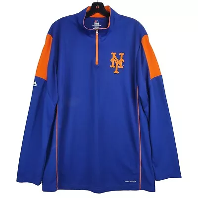 NEW YORK METS Jacket Adult XL Blue Orange MAJESTIC 1/4 Zip Athleisure MLB • $29.97