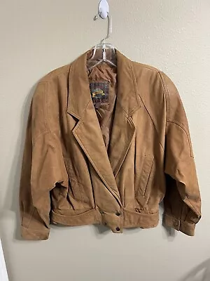 Vintage ADVENTURE BOUND Biker Leather Jacket Brown 90s Womens M • $39.99