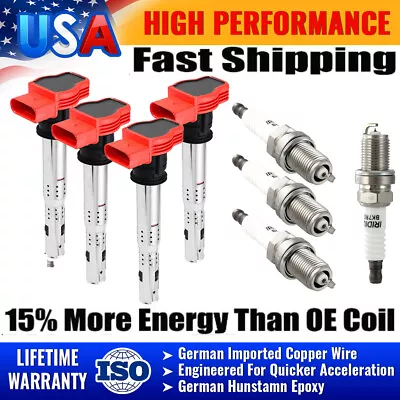 $69.95 • Buy 4Pack Ignition Coil &Spark Plug For Audi TT A4 VW Golf Jetta GTI 2.0L 2.0T UF529