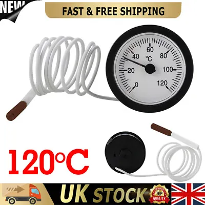 £12.88 • Buy Dial Boiler Thermometer Capillary Sensor Ø52mm Temperature Meter Gauge 0-120°C