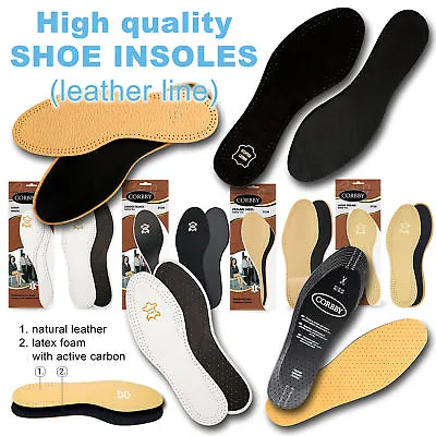 High Quality SHOE INSOLES Inserts Ladies Men Leather Line Unisex /// All Sizes • £5.55