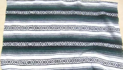 Vintage Mexican Serape Blanket Woven Stripes Southwest Green Black Hippy • $30.07