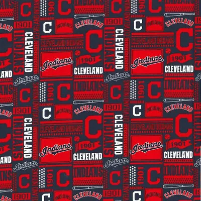 MLB Baseball Cleveland Indians Block Pattern 2020 Cotton Fabric By The Yard • $12.95