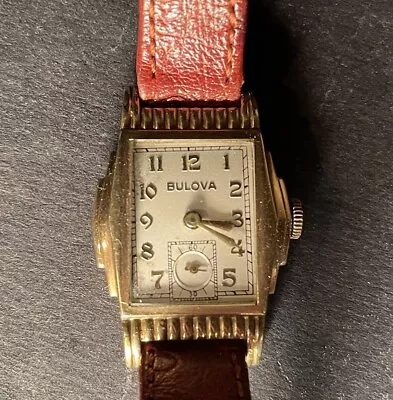 Beautiful Vintage Bulova Winston 10k Rolled Gold Plate Mens Watch 1940s Art Deco • $750