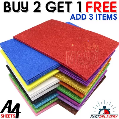 100 PCS A4 Glitter Premium Quality 12 Colours Arts Crafts Foam Sheets • £2.95