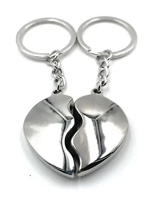 Heart Halves Love Partner Silver Keychain Pendant • £4.30