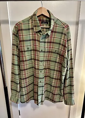 Orvis Flat Creek Tech Men’s Flannel Green Plaid Shirt Size L • $25