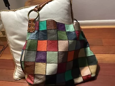 Vintage Ladies Leather Multi Color Patch-Work Bag • $35
