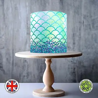 Rainbow Mermaid Fish Scale Pattern Edible Cake Topper Decoration ICING / WAFER • £7.79