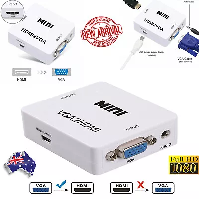 1080P HDMI To VGA VGA & HDMI Converter With Audio HDMI To VGA Video Box Adapter • $15.49