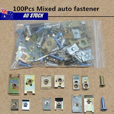 100 X Mixed U Type Metal Clips Car Body Panel Bumper Fixed Fender Fastener Screw • $16.10