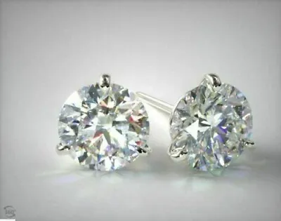 3 Ct Round Cut Natural Moissanite Martini Stud Earrings 14K White Gold Plated • $79.71