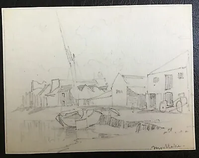 Mortlake Sketch Pencil Drawing Antique Vintage River Thames London Boat Picture • £19
