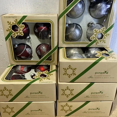 $3 • Buy Vintage Red Or Silver Pyramid Christmas Ornaments Balls Silver Trees Lot Of 28
