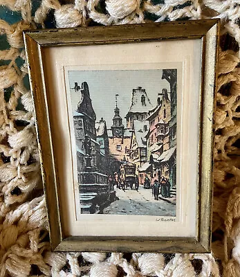 Vintage WILLI FOERSTER German Print On Silk Fabric Signed Framed Old Cityscape • $34.99