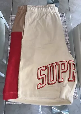 Supreme SS21 Terry Basketball Shorts Mens Medium Tan Red New Authentic 2024 • $125