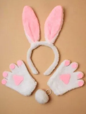 Easter Festival Party Fur Rabbit Bunny Ears 3 Piece Set Costume Play Kids • £5.99