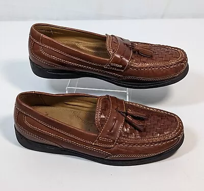 Dockers Shoes Mens 10 Leather Driving Loafers Brown Weave Tassled Casual Slip On • $27.33