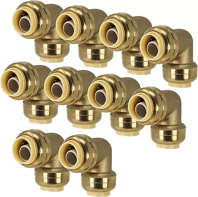[10-Pack]  1/2-Inch Pushfit 90-Degree Elbow Push-To-Connect Plumbing Brass Fitt • $44.99