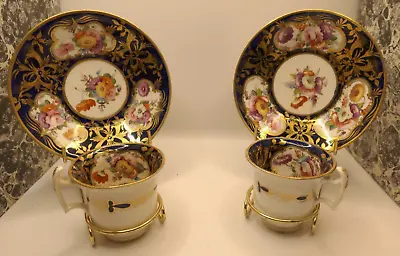 Pair Of Regency Coalport C.1825 London Handle Floral Coffee Cup & Saucer (89) • £42.50