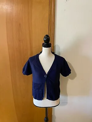 Mossimo Jr M Blue Cotton Ramie One Button Puff Sleeve Crop Sweater B36 L20.5 • $7.99