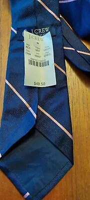 J.crew Vtg English Silk Tie New With Tag. Navy Blue With Pink Stripes 58  • $15
