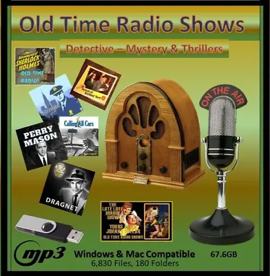 MASSIVE COLLECTION OF OLD TIME RADIO DETECTIVES SHOWS  67.6 GB OF MP3's ON USB • £24.99