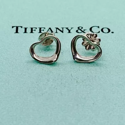 Tiffany Co Sterling Silver SV925 Elsa Peretti Open Heart Earrings Used • $106