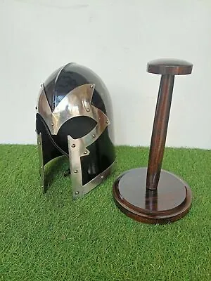 Halloween X-men Magneto Roleplay Costume LARP Steel Helmet With Wooden Stand • £82.62