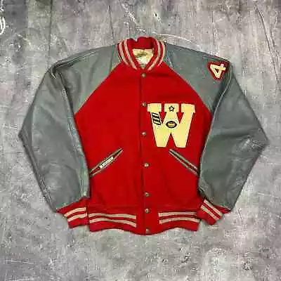 50s Red Gray Speedline W Varsity Letterman Jacket L N61 VINTAGE SPORTSWEAR • $85