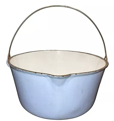 Vintage Farmhouse Antique Cast Iron Enamel Coated Dutch Oven Light Blue Pot #8 • $65