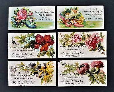 LOT 1880s Antique Victorian 6 CALLING CARDS Worcester Ma EUROPEAN CROCKERY Co • $48.50