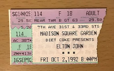 1992 Elton John Madison Square Garden New York City Concert Ticket Stub • $5.99