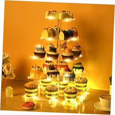 5 Tier Acrylic Square Cupcake Stand With Warm LED Light Large 5 Tier Square • $39.63