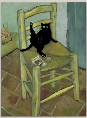 🔥1pc Famous Oil Painting Van Gogh Green Chair With Silly Black Cat! L@@K 🐈‍⬛ • $12.99